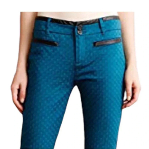 ANTHROPOLOGIE CARTONNIER | Green Jacquard Charlie Ankle Cotton  Pants Size 8 - Picture 3 of 9
